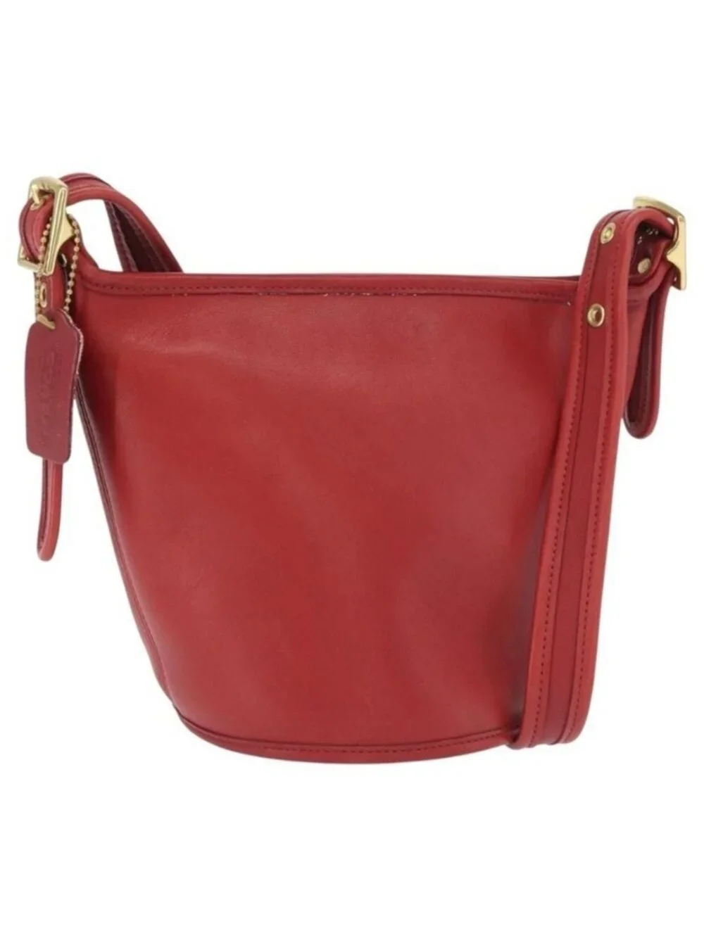 Authentic Coach Shoulder Bag Leather Red Gold